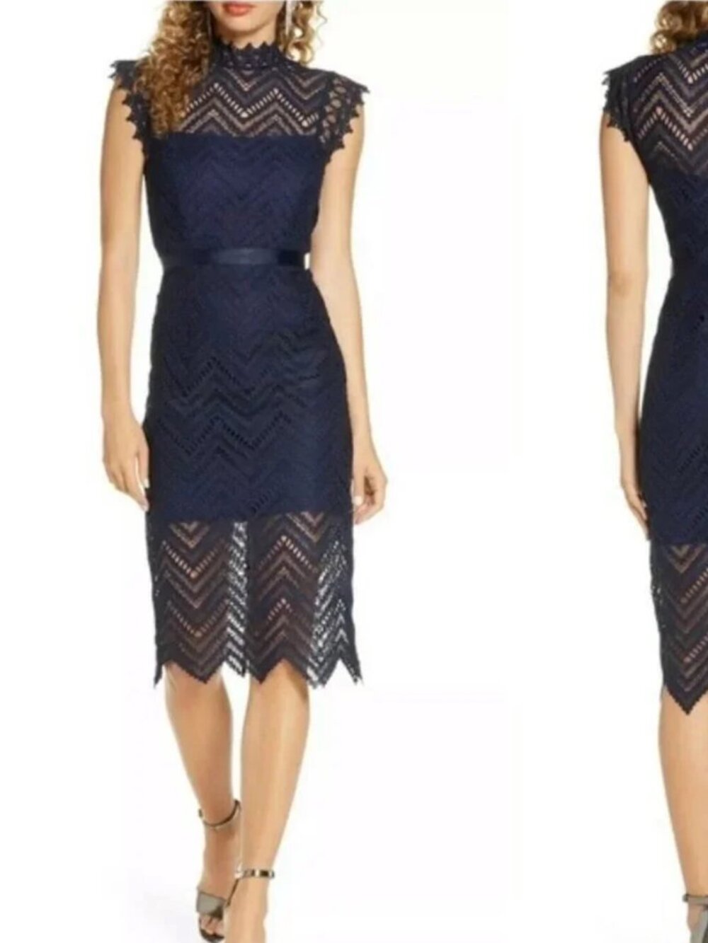 NWT Bardot Lace Midi Dress Size 10 Navy Blue High Neck